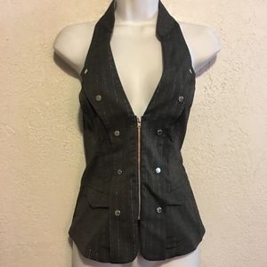 NWT by GUESS Stretch Denim Sparkle & Zipper Halter